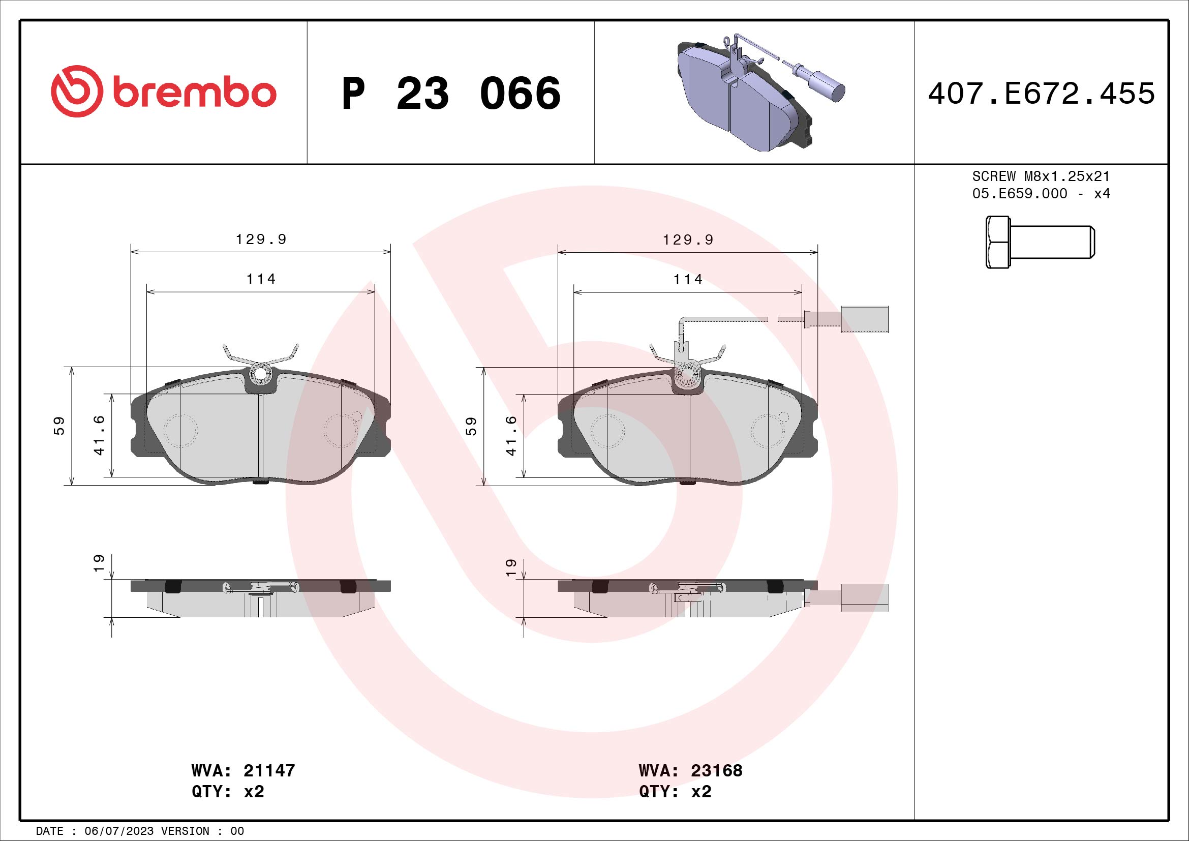 A.B.S. P 23 066 BREMBO Bremsbelagsatz, Scheibenbremse